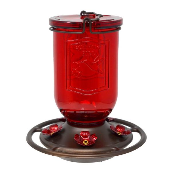Hummingbird Ruby Glass Jar Feeder