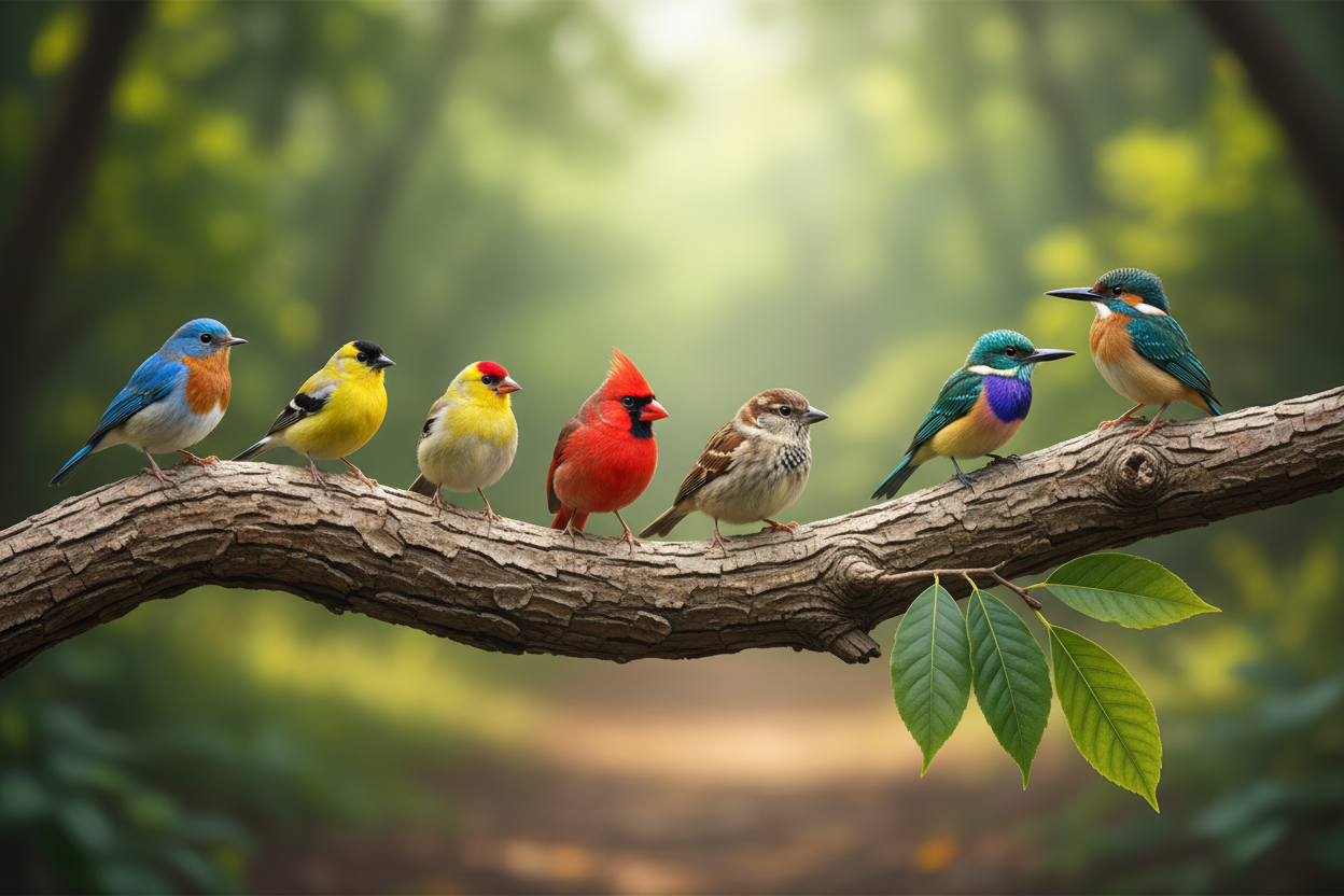 little birds on a tree branch